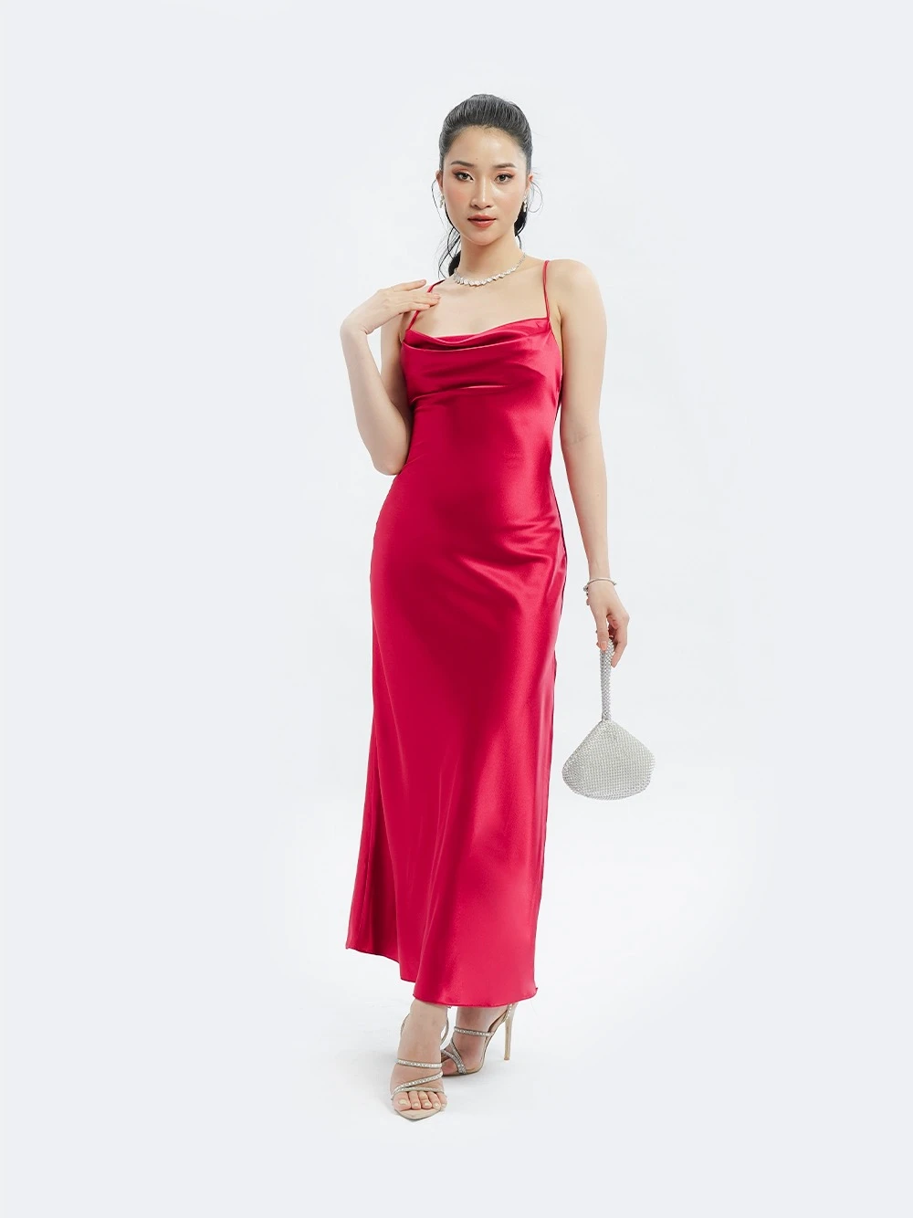 Đầm lụa buộc dây sau lưng Adela Dress – Lụa Là, màu đỏ – ảnh 31