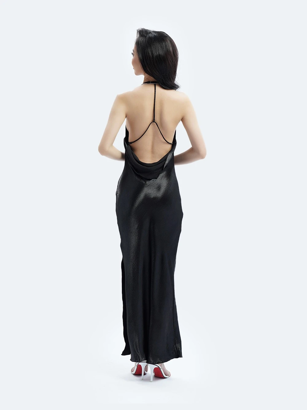 Đầm dự tiệc dáng suông dài Atina Dress – Lụa Là, màu đen – ảnh 7
