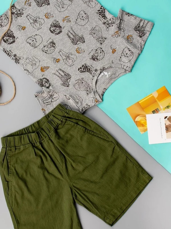 Bộ áo thun in họa tiết động vật phối quần short lưng chun Bộ áo thun quần short bé trai – STREETICON