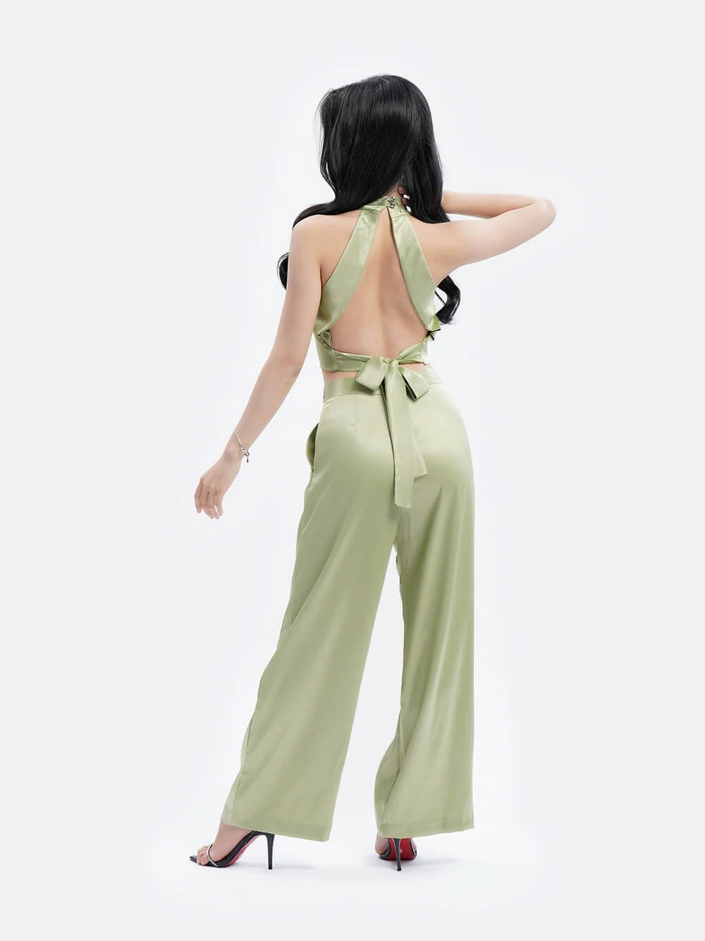 Set áo yếm và quần suông lụa Callia Set – Lụa Là, màu xanh lá – ảnh 3