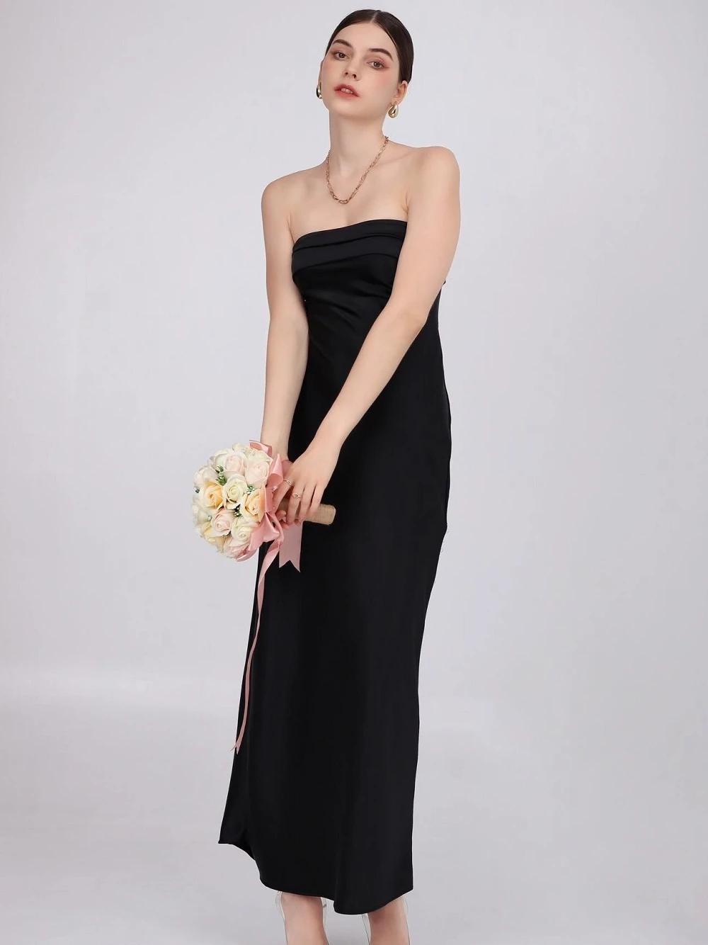 Đầm lụa cúp ngực dáng suông, lưng khoét thắt nơ Celeste Dress – Lụa Là, màu đen – ảnh 2