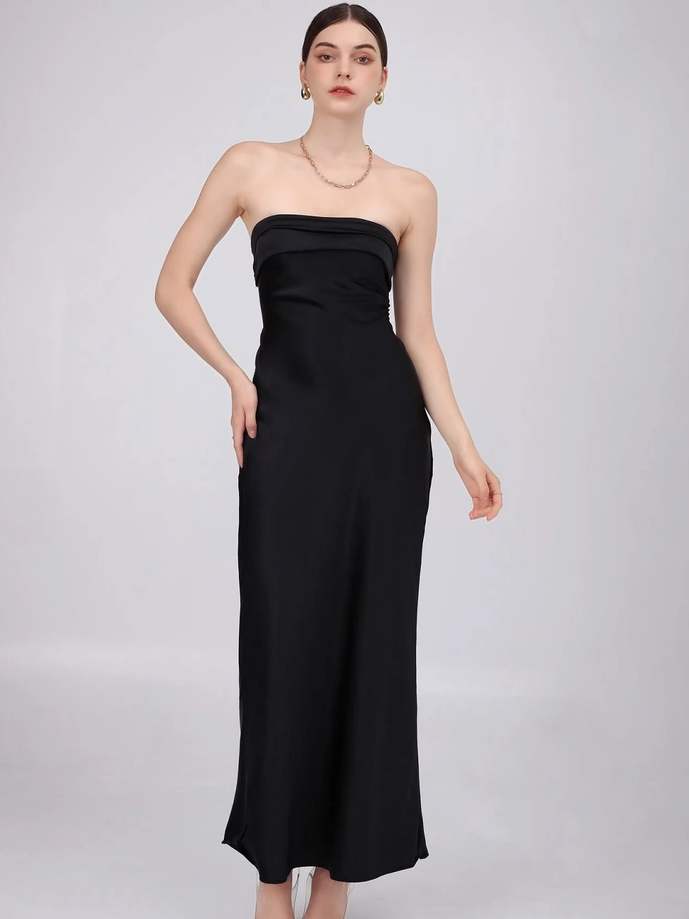 Đầm lụa cúp ngực dáng suông, lưng khoét thắt nơ Celeste Dress – Lụa Là, màu đen – ảnh 3