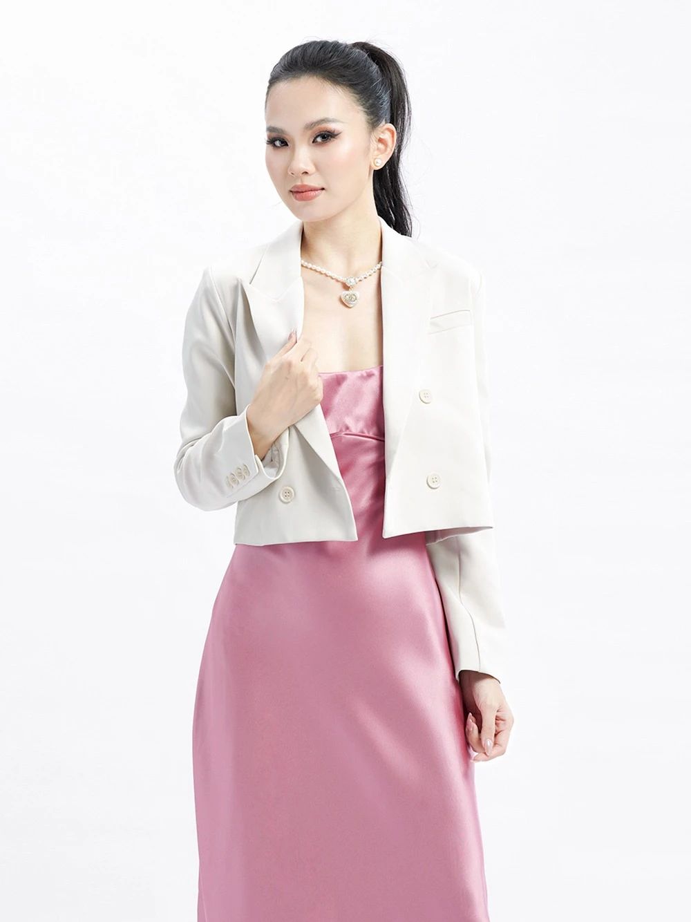 Đầm phi lụa hai dây cổ đổ dáng midi Dahlia Dress – Lụa Là, màu hồng – ảnh 4