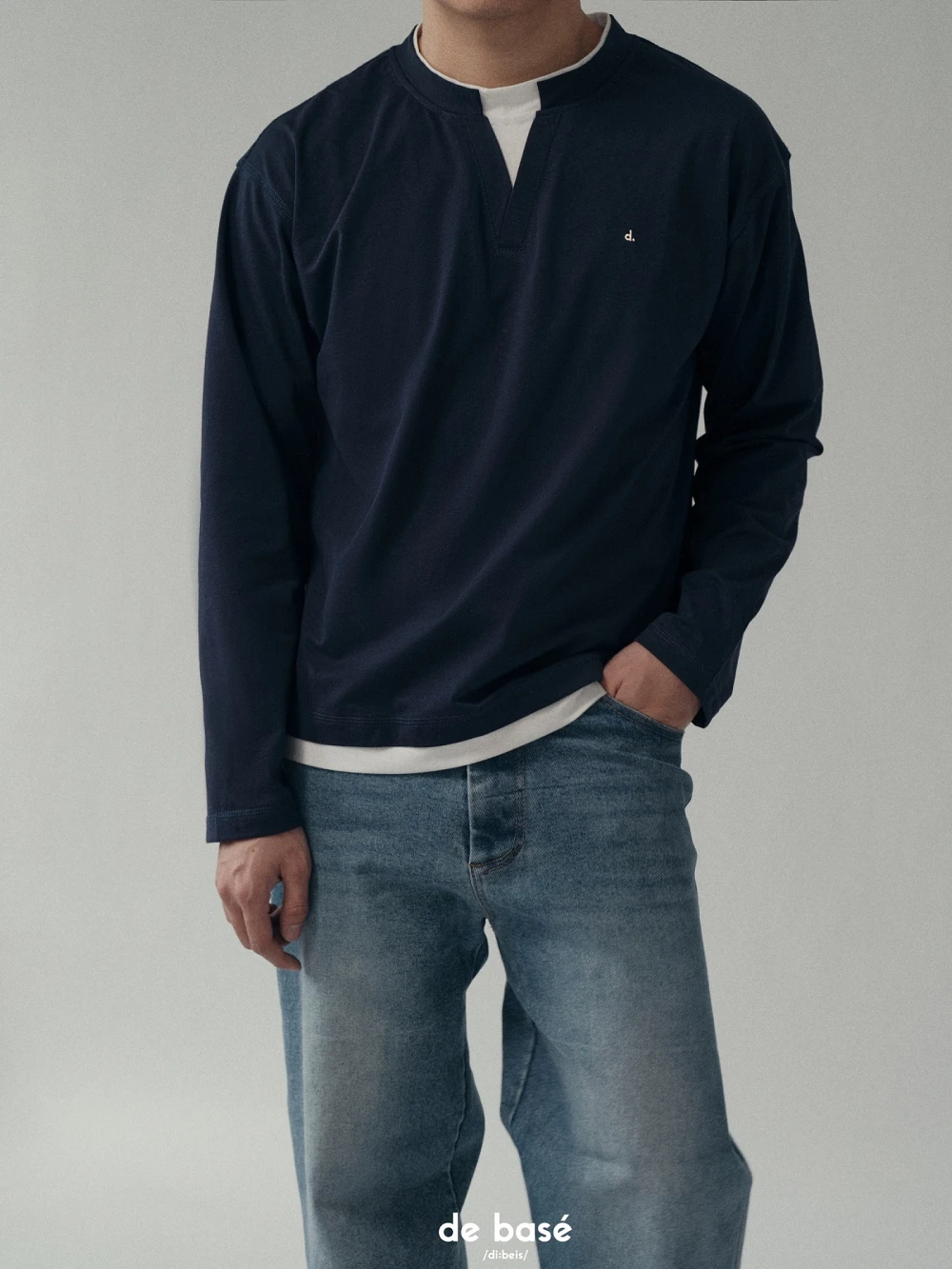 Áo Phông Dài Tay Layer Cổ, Tà áo Trắng LONG SLEEVE 05 - Áo Phông Dài Tay Layer Cổ, Tà áo Trắng – De Basé, màu đen