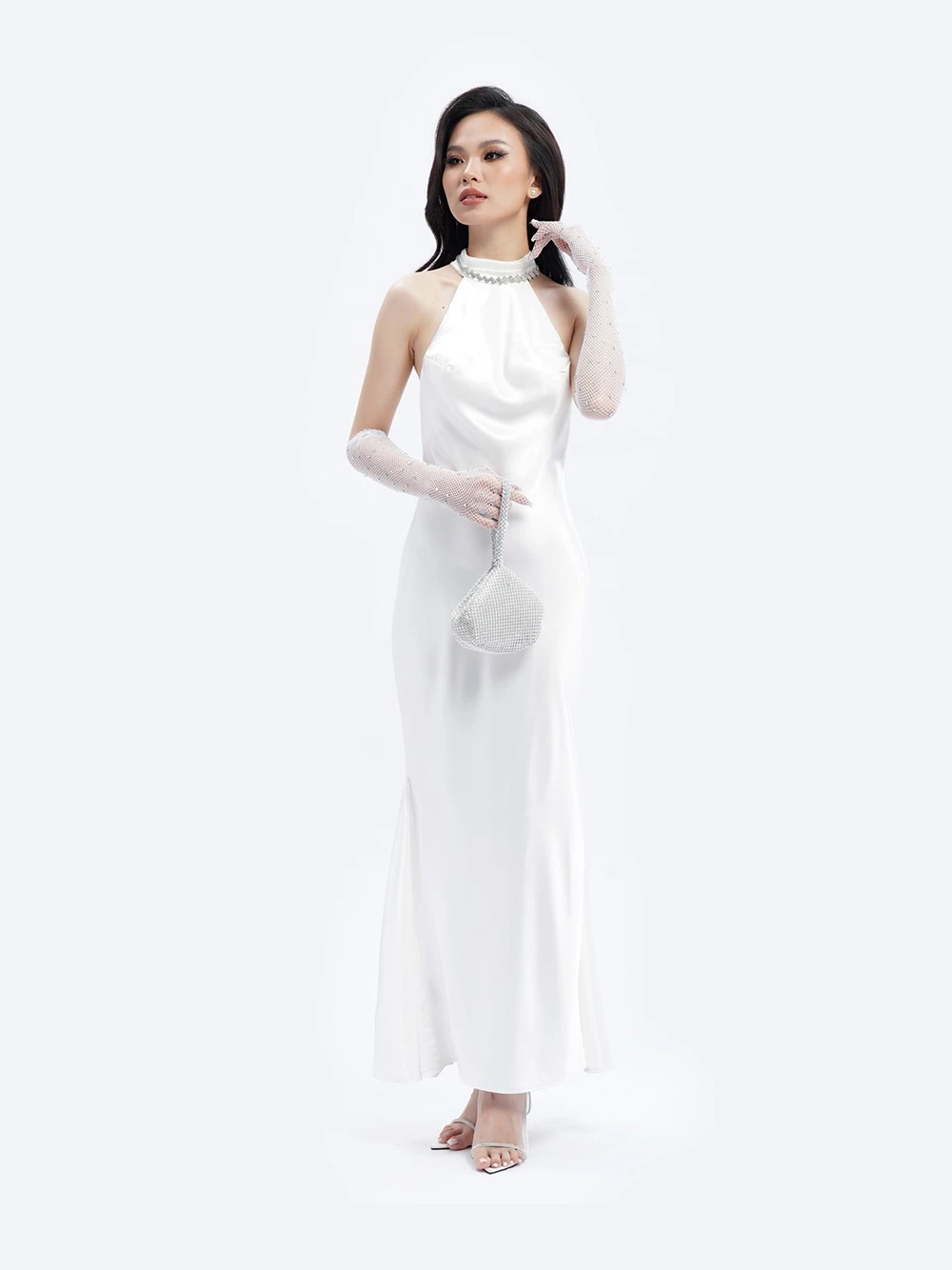 Đầm suông cổ lọ đuôi cá Demeter Dress – Lụa Là, màu trắng – ảnh 5