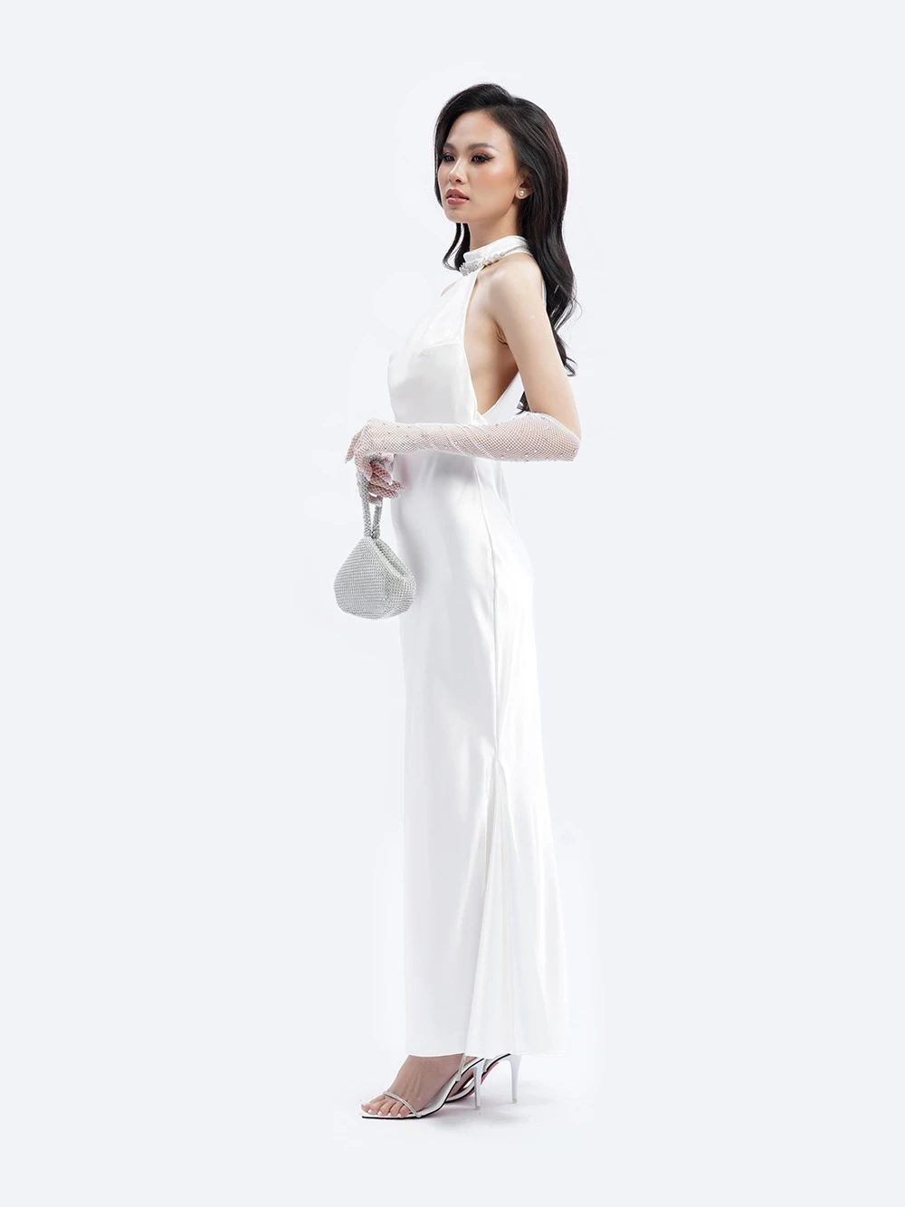 Đầm suông cổ lọ đuôi cá Demeter Dress – Lụa Là, màu trắng – ảnh 6