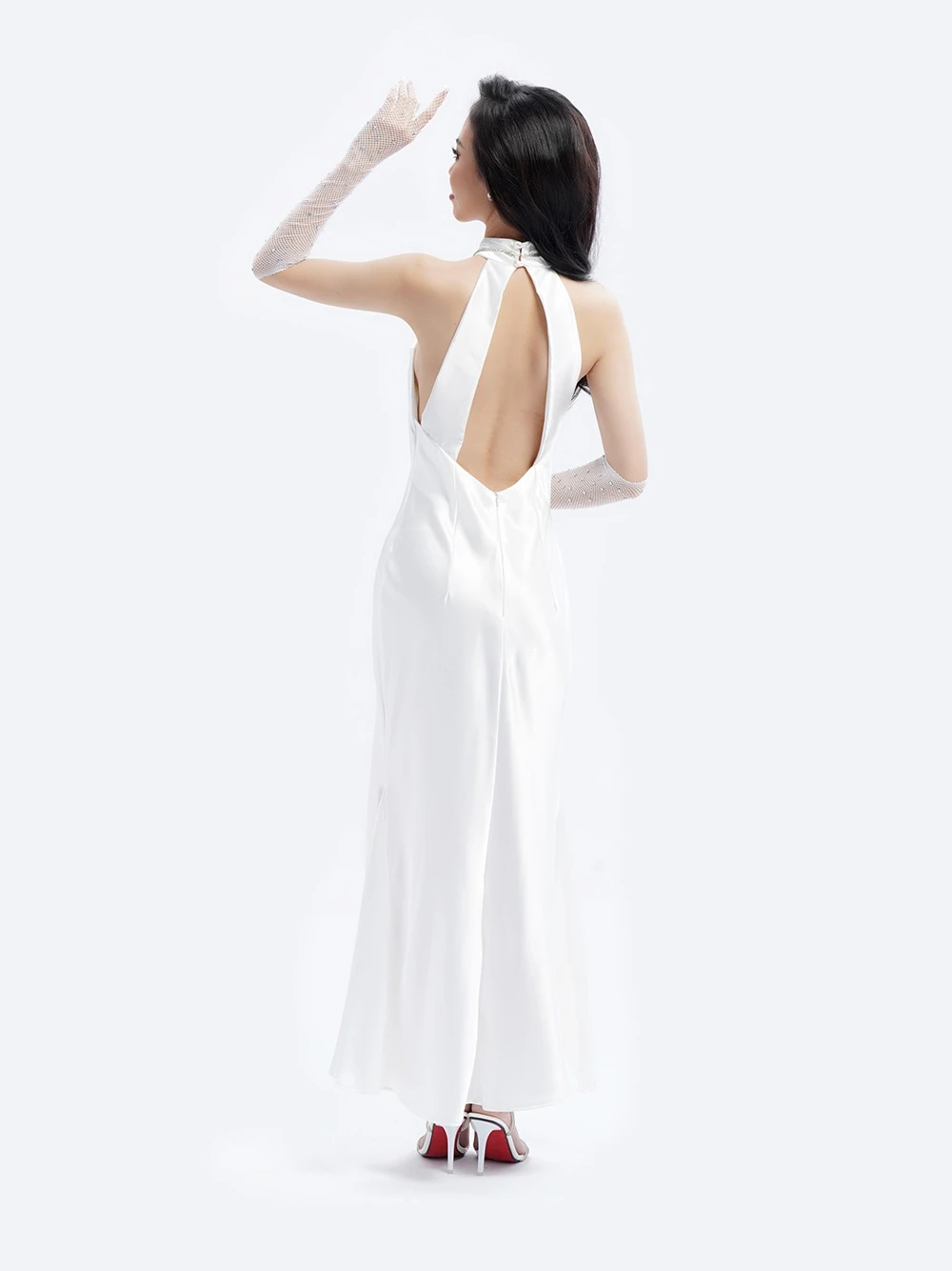Đầm suông cổ lọ đuôi cá Demeter Dress – Lụa Là, màu trắng – ảnh 7