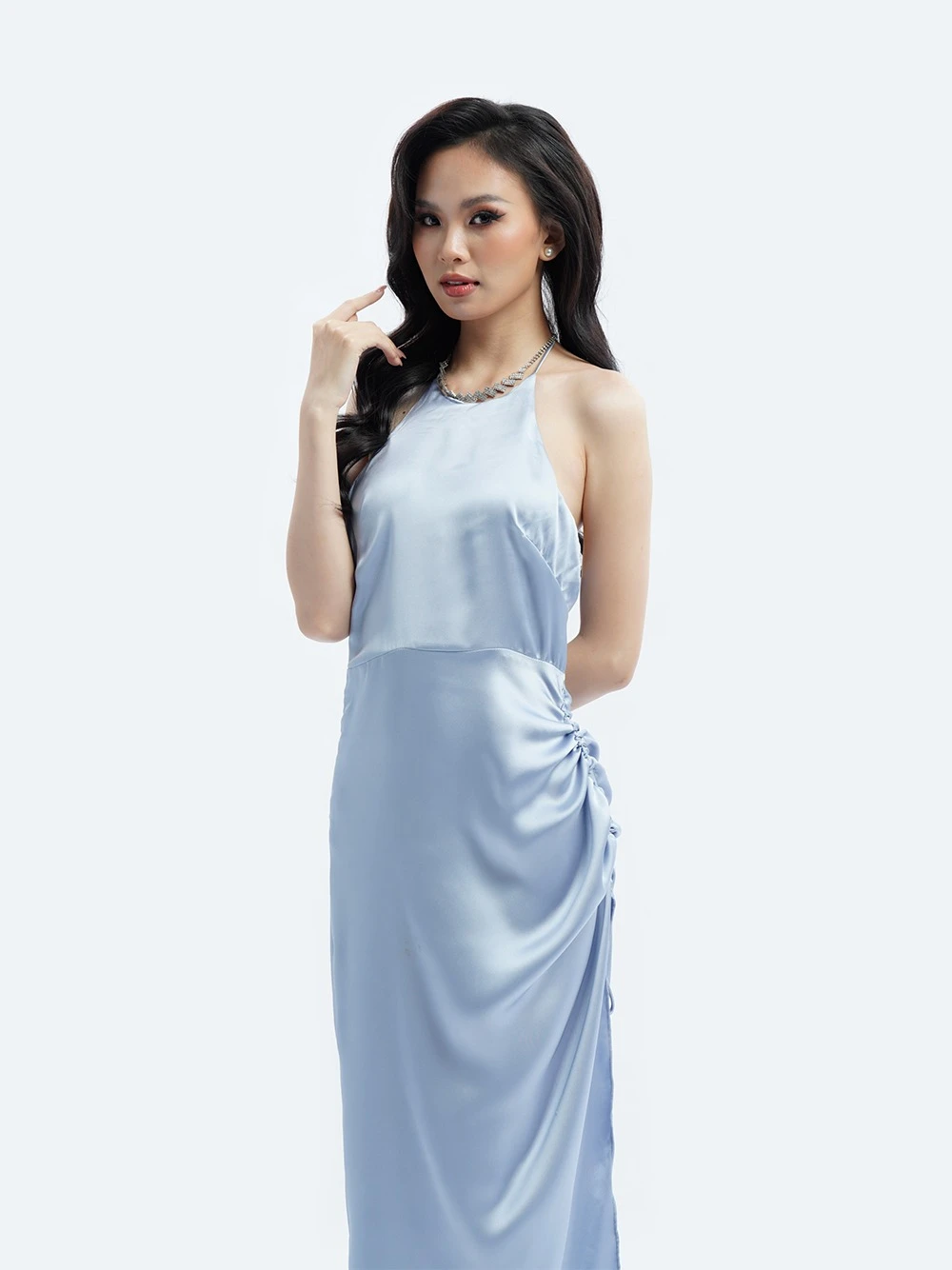 Đầm dự tiệc dáng body xẻ cao Dylan Dress – Lụa Là, màu xanh – ảnh 9
