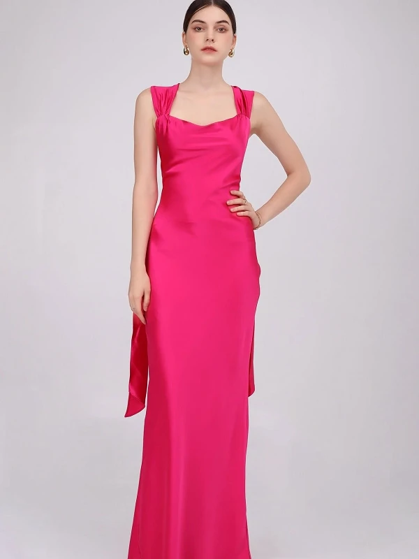Đầm lụa cổ vuông bản dây to, dáng dài Fiona Dress – Lụa Là