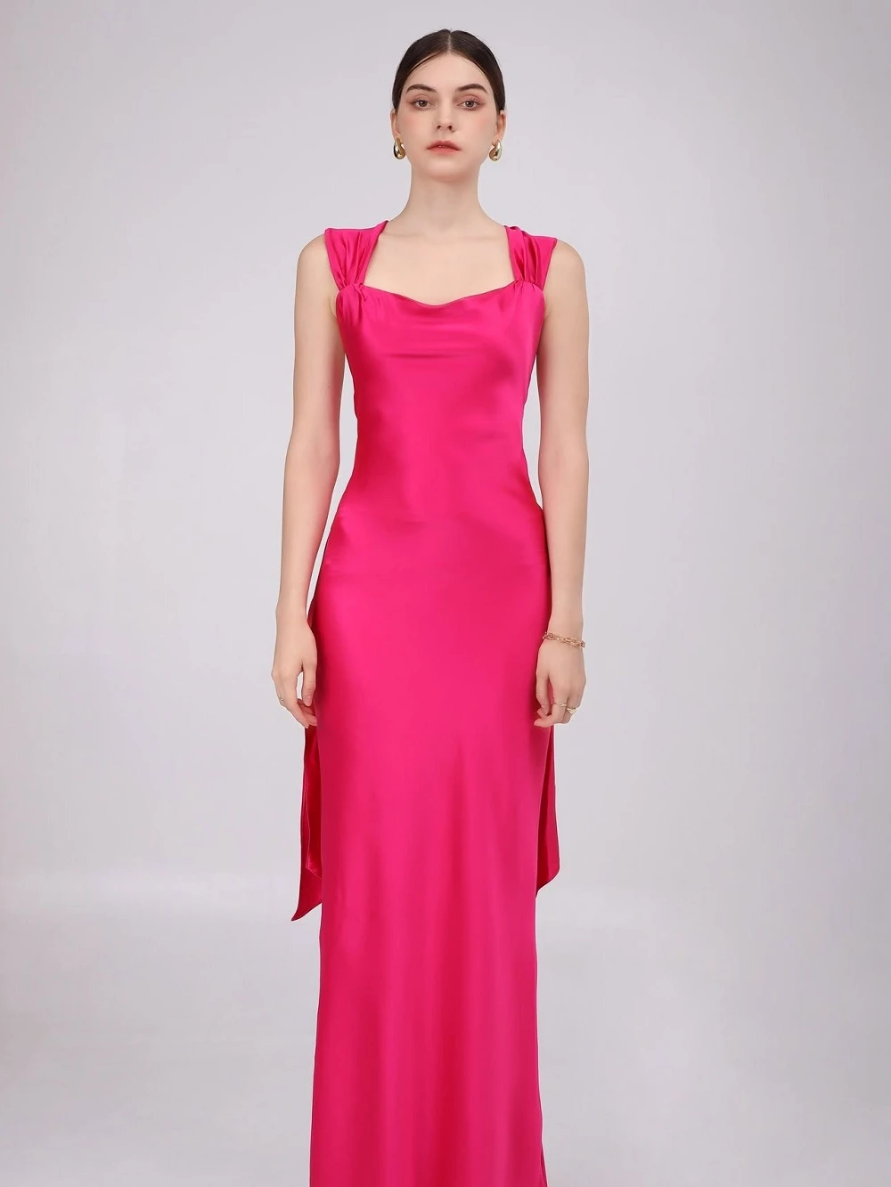 Đầm lụa cổ vuông bản dây to, dáng dài Fiona Dress – Lụa Là, màu hồng sen – ảnh 2