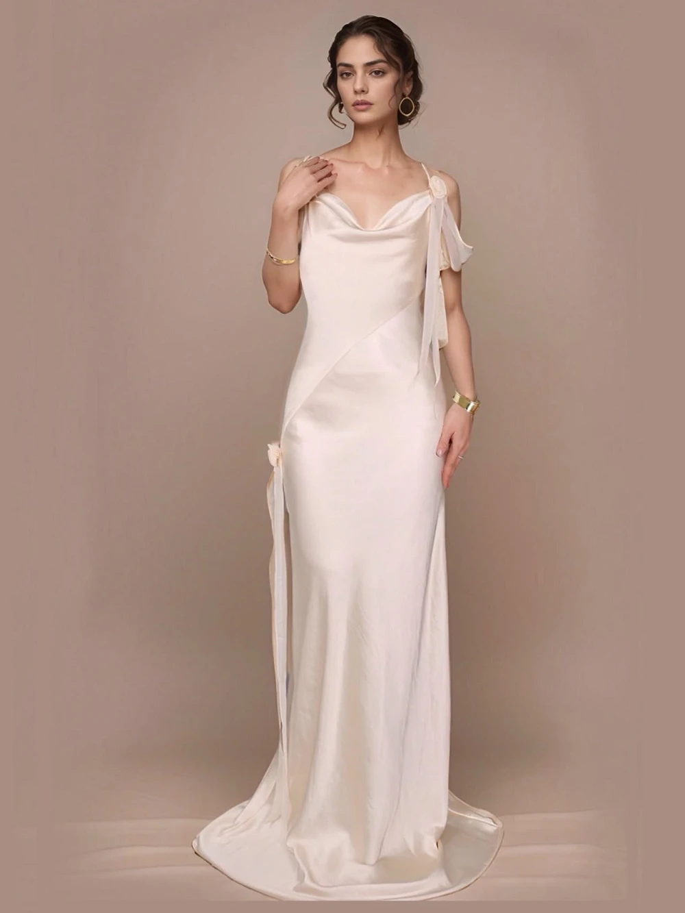 Đầm lụa cổ đổ, đính hoa lụa trên vai Fleur Dress – Lụa Là, màu hồng – ảnh 12