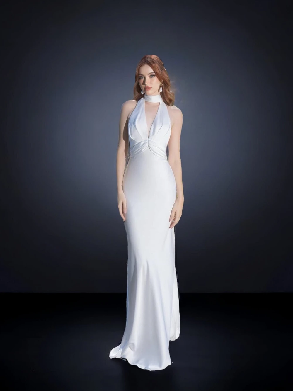 Đầm lụa cổ yếm khoét V sâu, xoắn eo Helena Dress – Lụa Là, màu trắng – ảnh 7