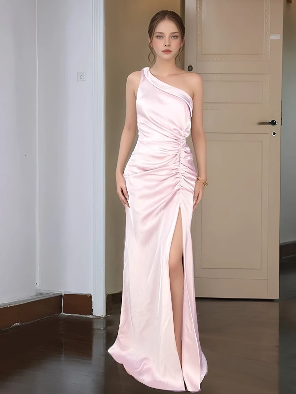 Đầm lụa lệch vai nhún eo, xẻ tà Iris Dress – Lụa Là