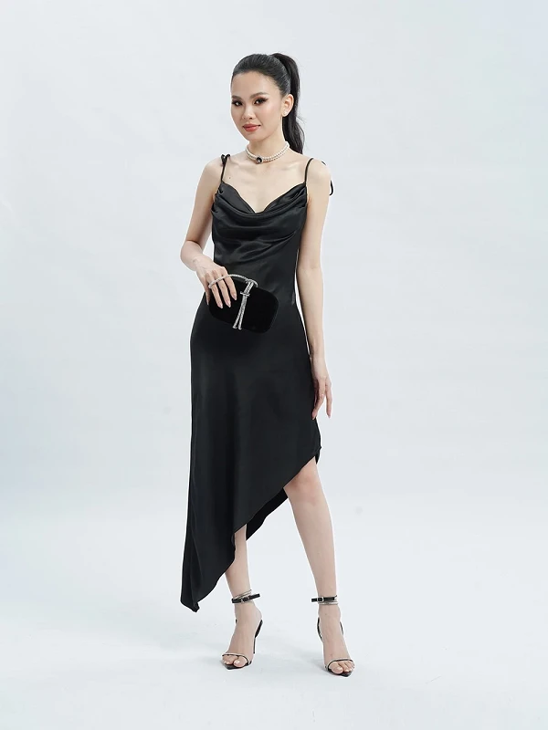 Đầm lụa cổ đổ buộc dây ở vai Isabella Dress – Lụa Là
