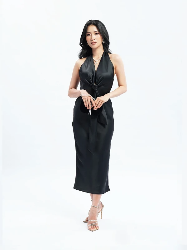 Đầm lụa cổ yếm xoắn eo, hở lưng, dáng midi Leilani Dress – Lụa Là