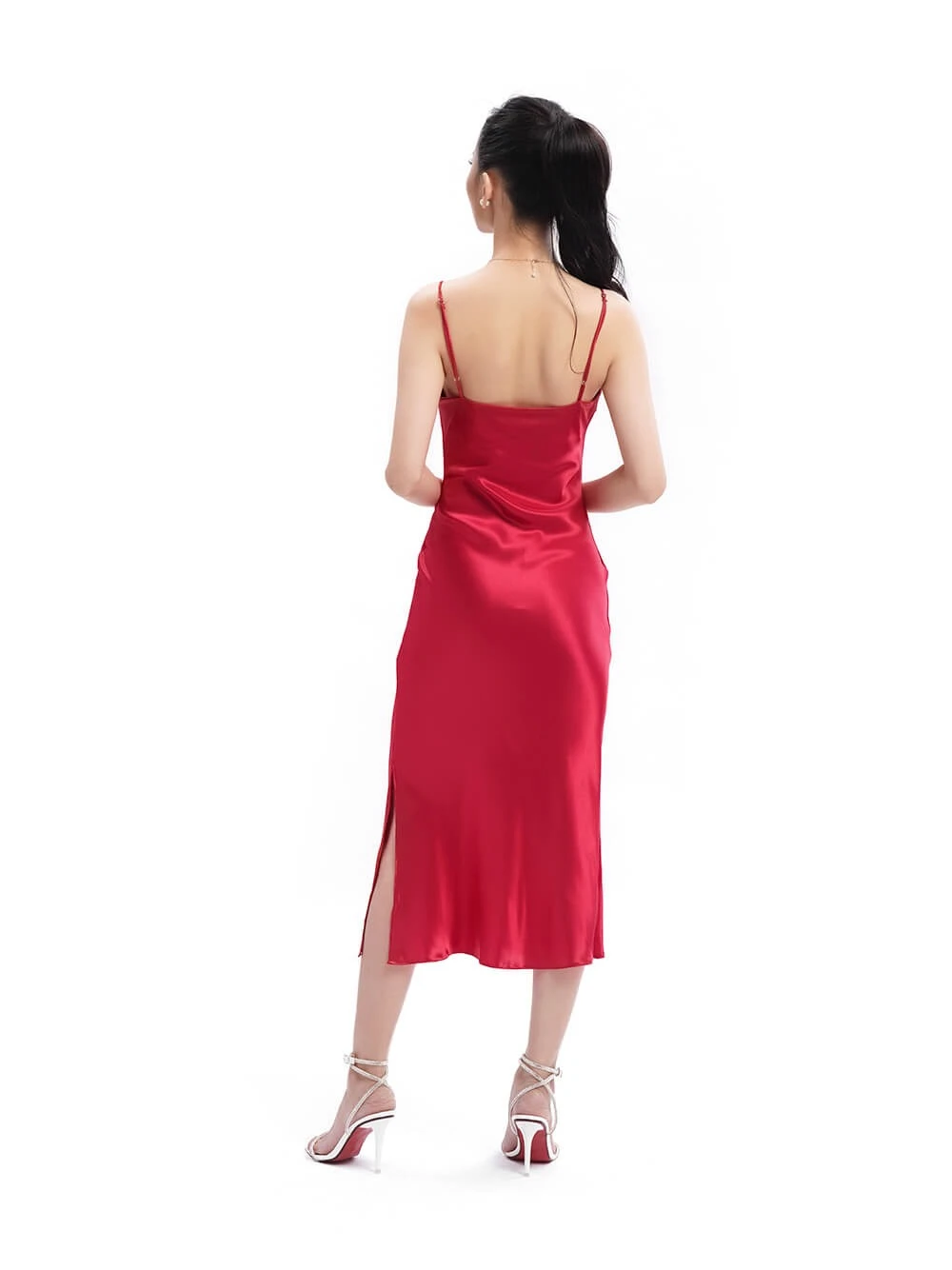 Đầm lụa body dáng dài cổ đổ Melita Dress – Lụa Là, màu đỏ – ảnh 14