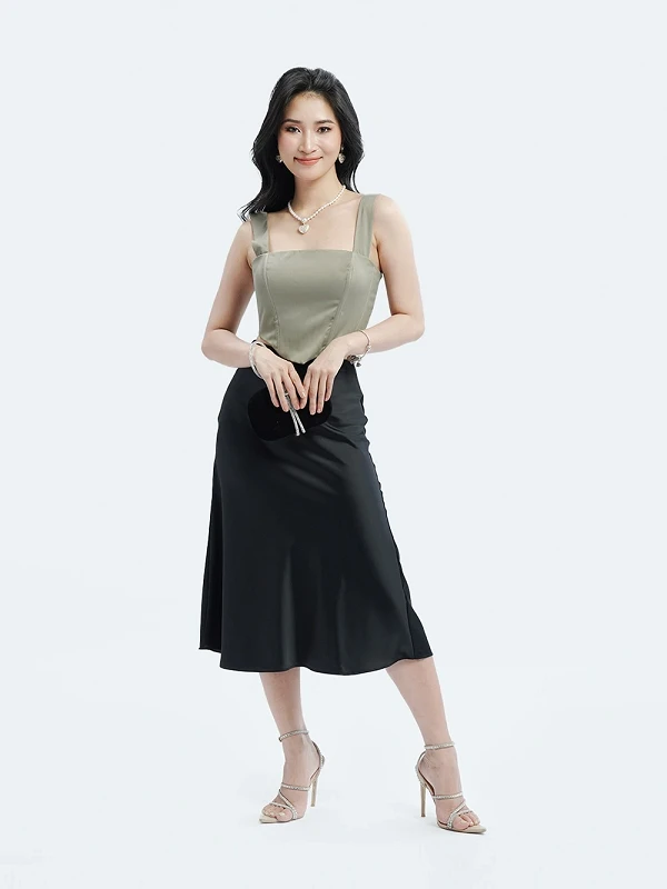 Chân váy lụa midi dáng dài qua gối Menaly Skirt – Lụa Là