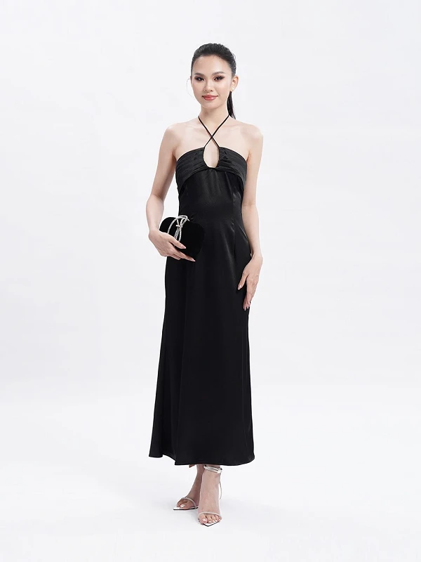 Đầm lụa dài cổ yếm chéo Nicolas Dress – Lụa Là
