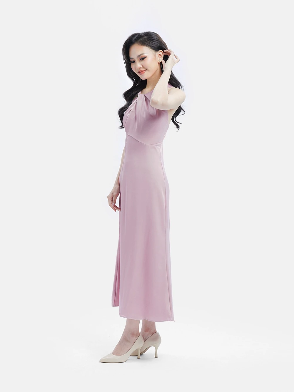 Đầm dạ hội cổ chéo Ouranos Dress – Lụa Là, màu hồng – ảnh 2