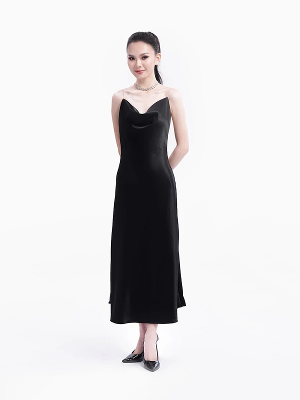 Đầm lụa cổ đổ, dây kim tuyến, hở lưng Sienna Dress – Lụa Là