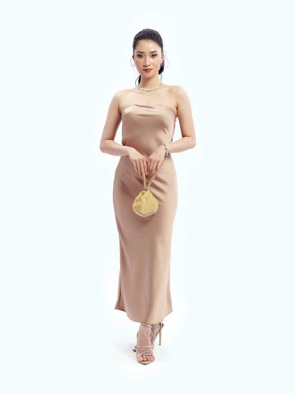 Đầm dạ hội lụa cúp ngực, lưng đổ, dáng dài Sophie Dress – Lụa Là, màu nâu – ảnh 11