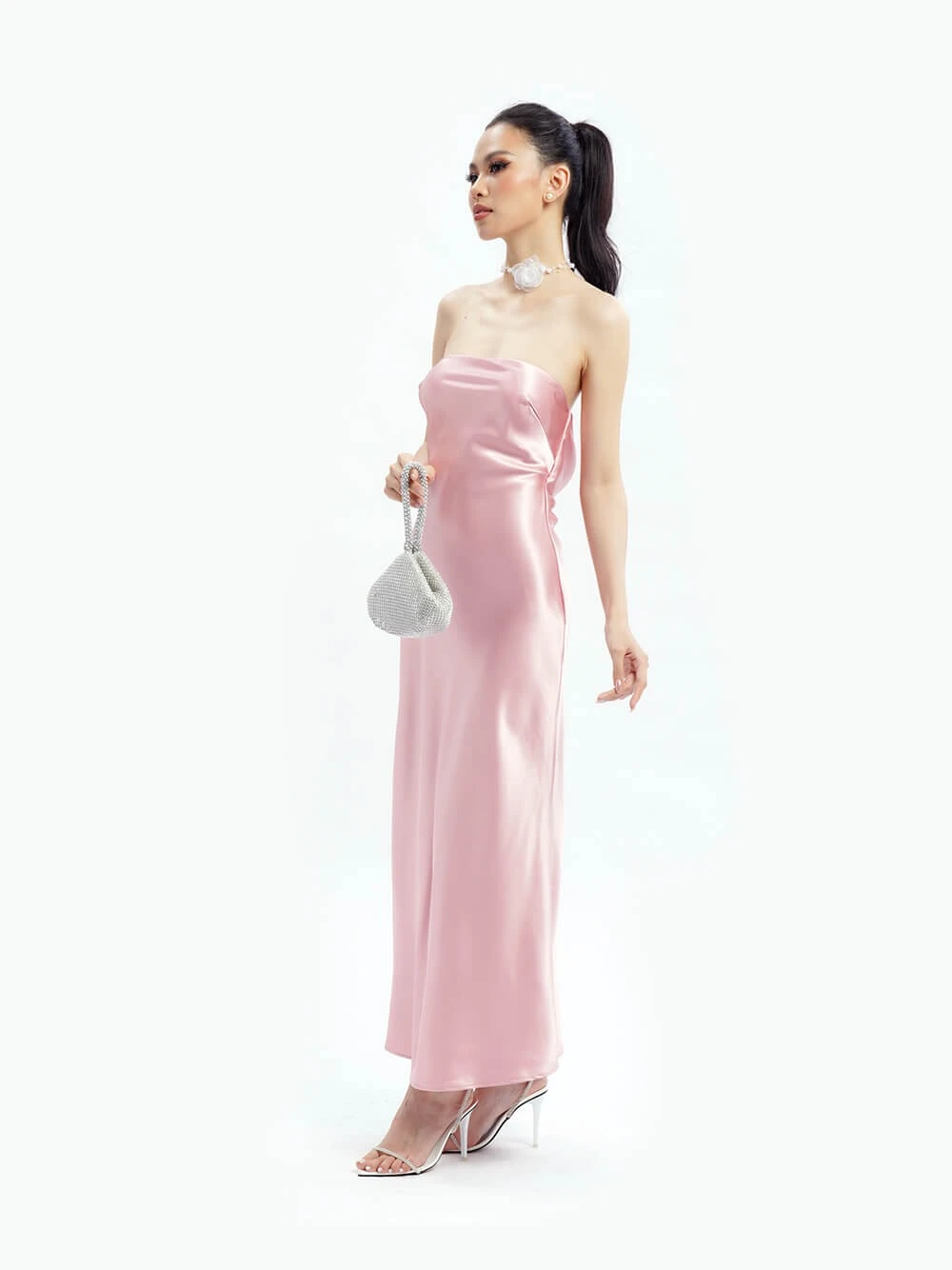 Đầm dạ hội lụa cúp ngực, lưng đổ, dáng dài Sophie Dress – Lụa Là, màu hồng – ảnh 3